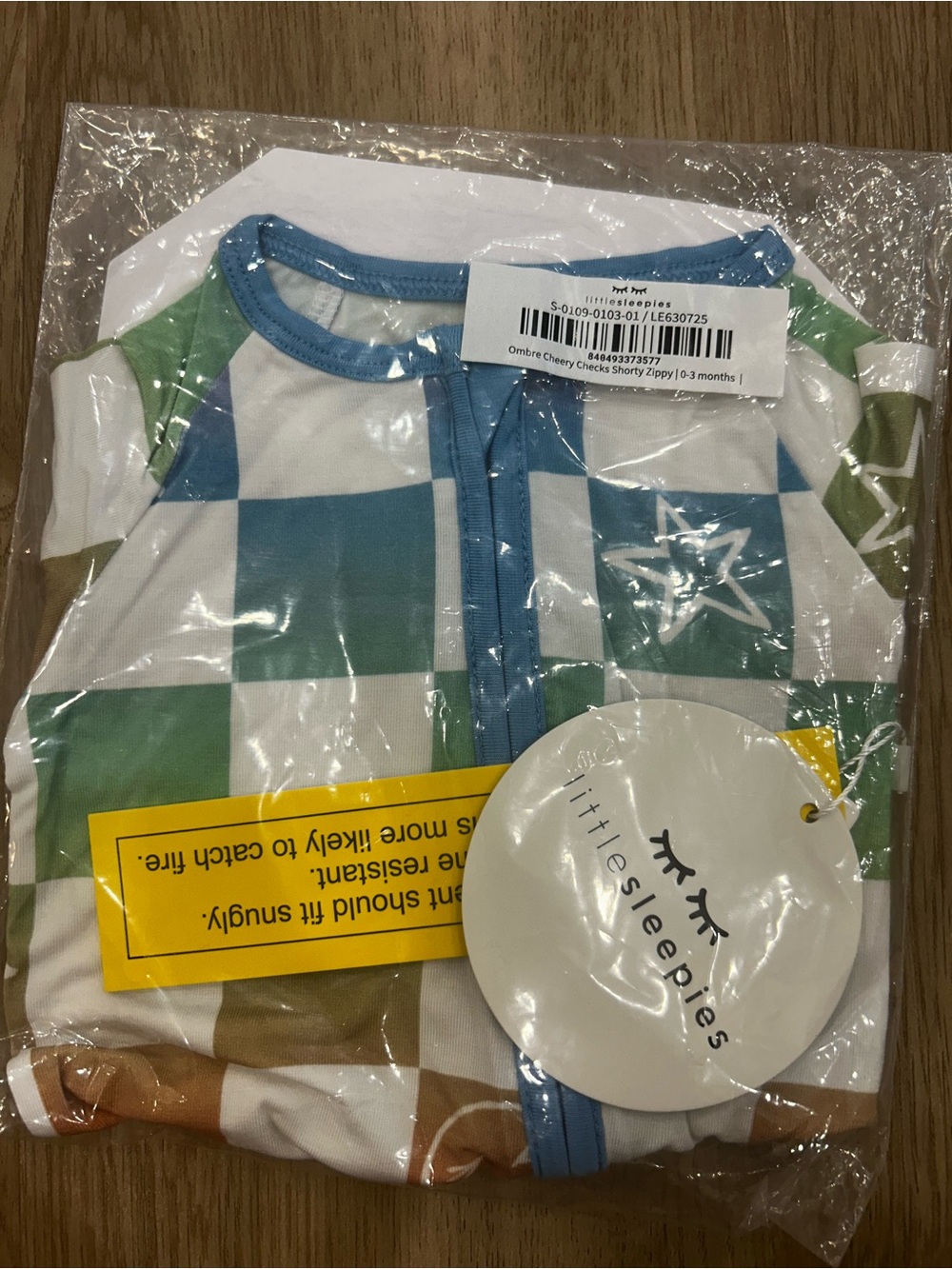 NWT little sleepies bamboo ombre cheery checks 0-3 shorty romper comfy summer - Picture 3 of 3